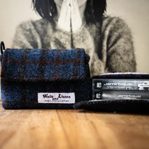 【残り1点】Cassette Tape Pouch(Harris Tweed Blue checked pattern)