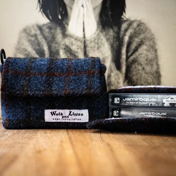 【残り1点】Cassette Tape Pouch(Harris Tweed Blue checked pattern)